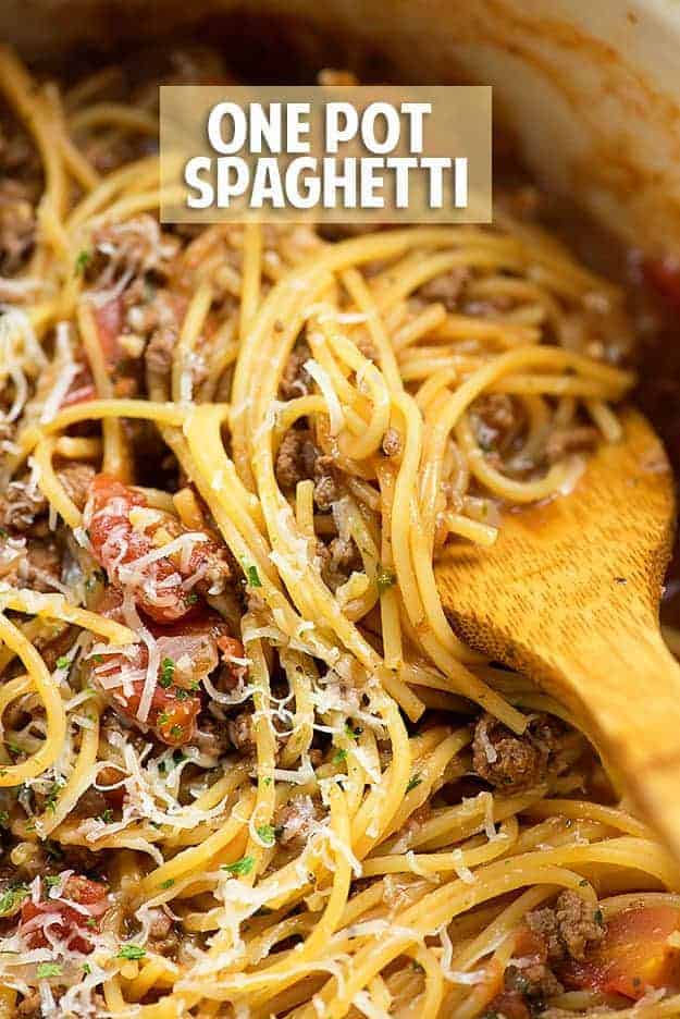 This one pot spaghetti recipe is perfect for a quick dinner. Easy clean up and the pasta boils right in the sauce so it's extra flavorful!