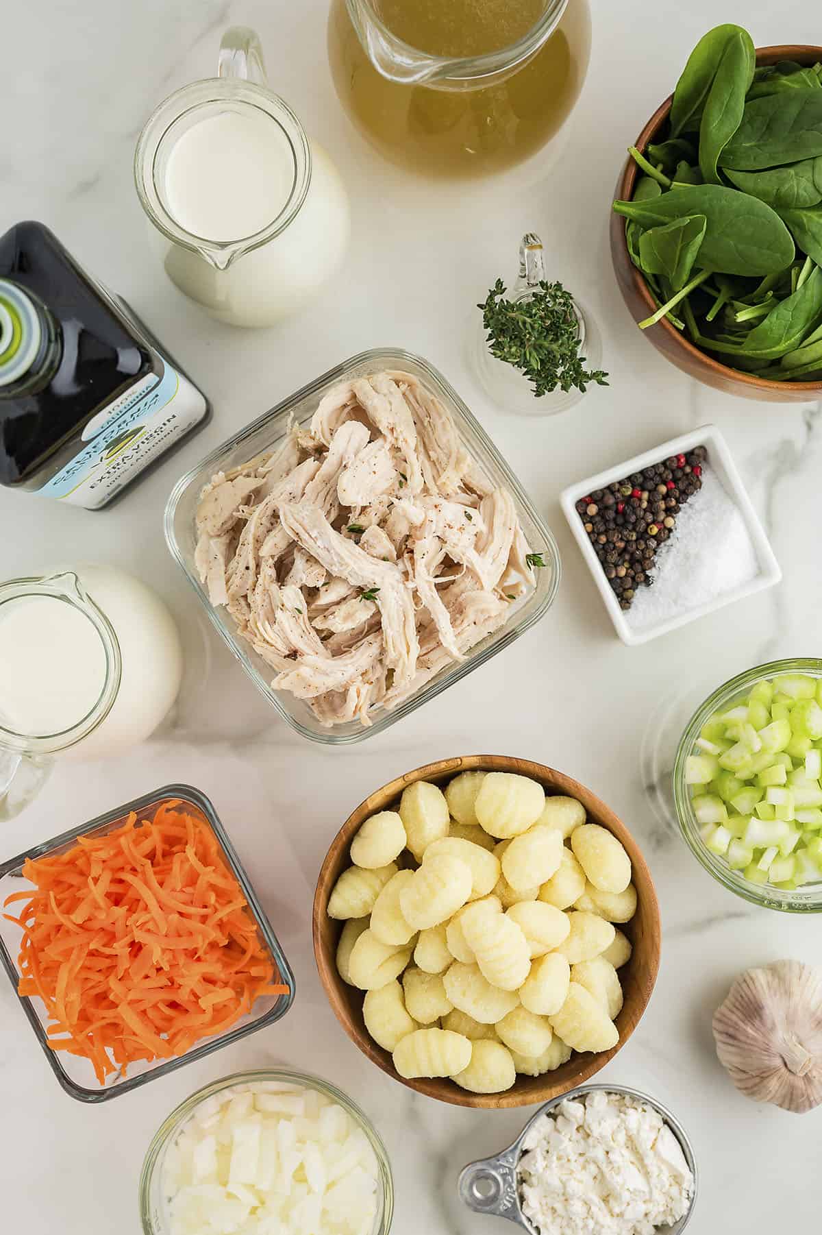 Ingredients for chicken gnocchi soup recipe.