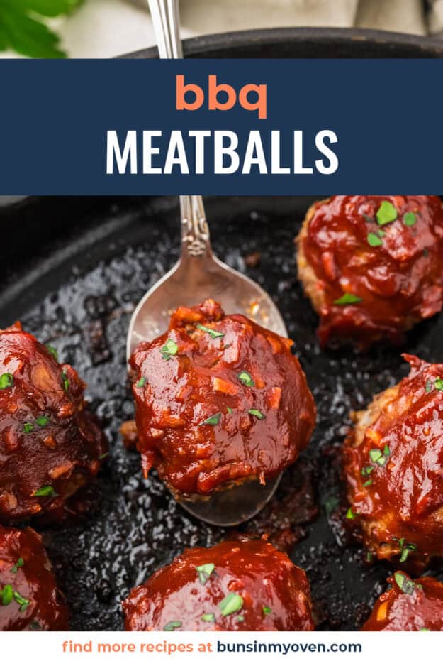 Barbecue meatball on spooon.