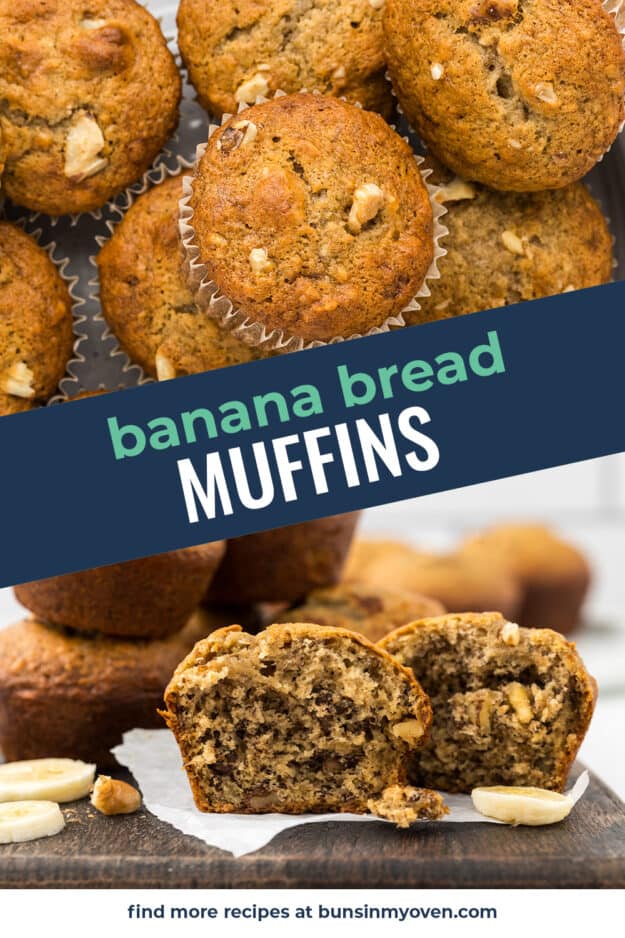 Collage of banana muffins.