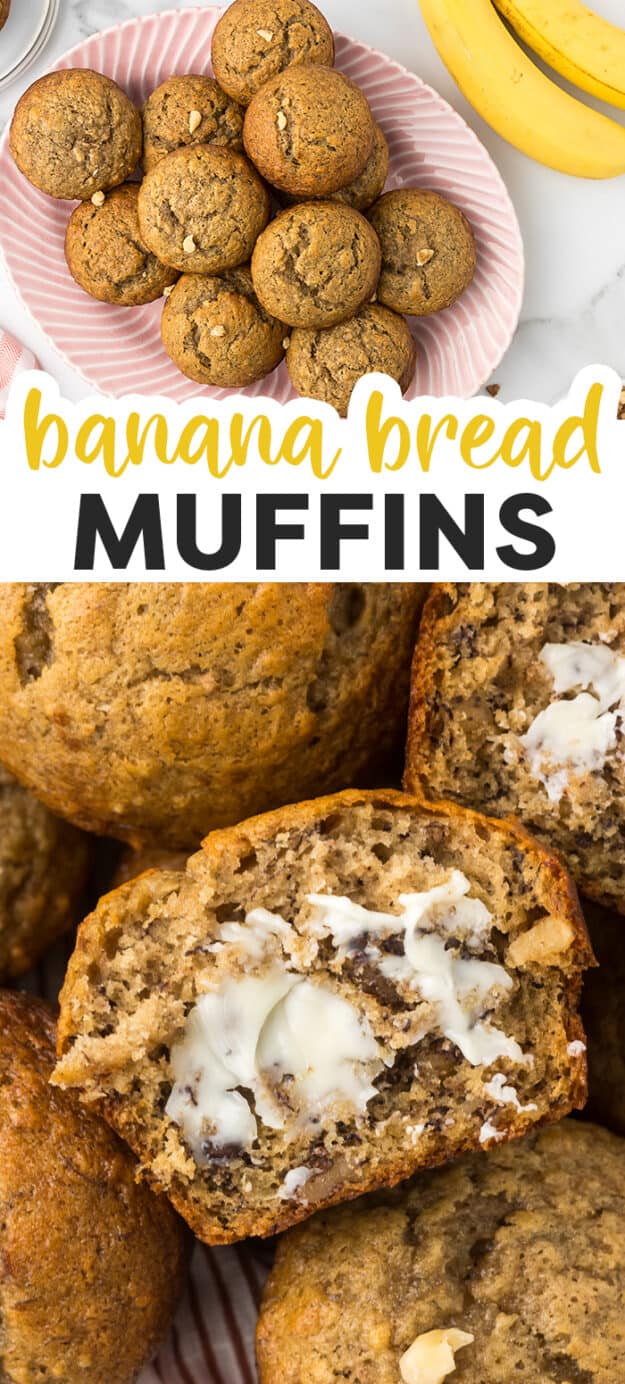 Collage of banana muffin images.