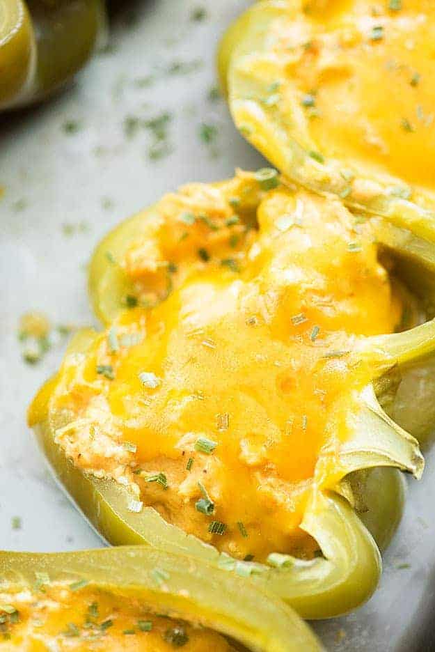 Stuffed green peppers filled with buffalo chicken!