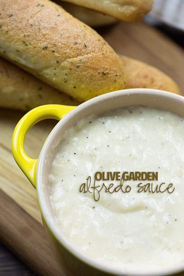 Olive Garden Alfredo Sauce recipe in yellow dish