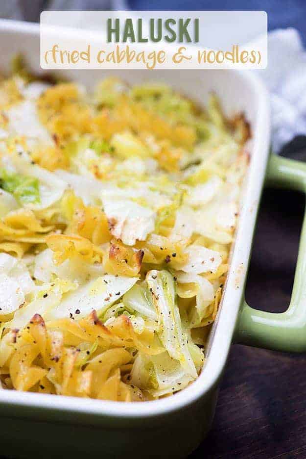 fried cabbage and noodles recipe in baking dish