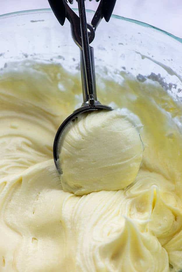 cream cheese frosting in cookie scoop