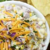 easy corn dip in white bowl