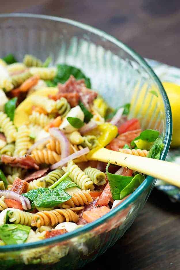 italian pasta salad in bowl