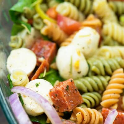 italian pasta salad in bowl