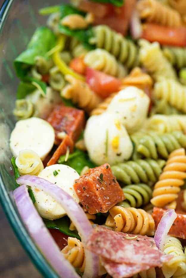 italian pasta salad in bowl