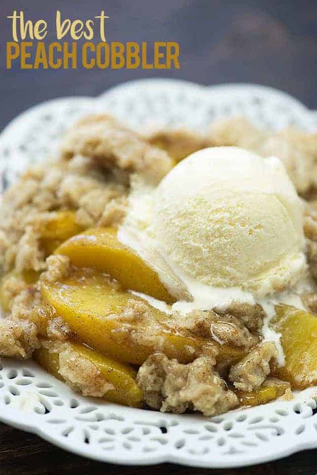 peach cobbler with ice cream