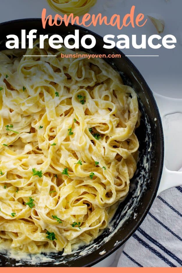 homemade Alfredo sauce in skillet.