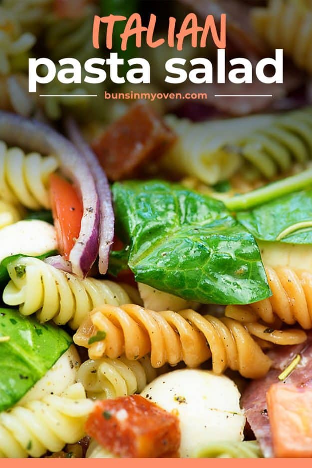 Italian pasta salad with spinach and veggies.