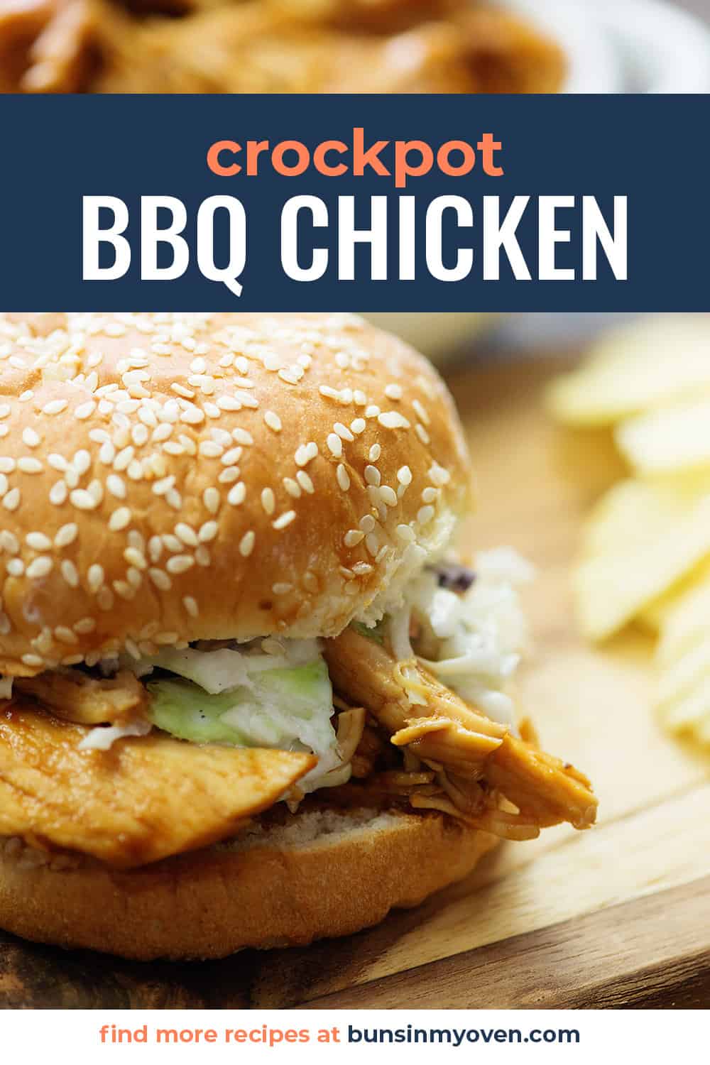 bbq chicken sandwich on bun with text for Pinterest.