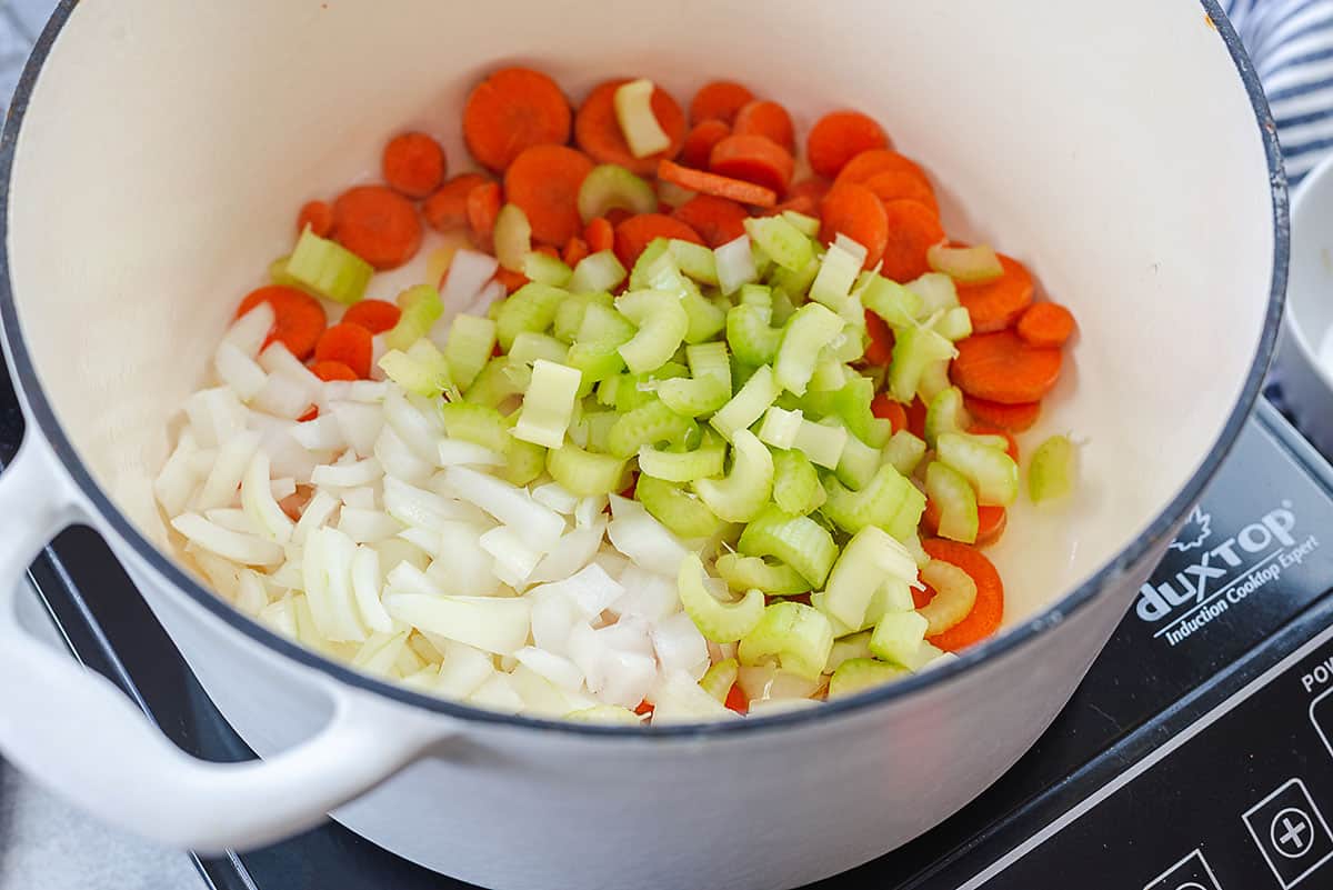 veggies in pan.