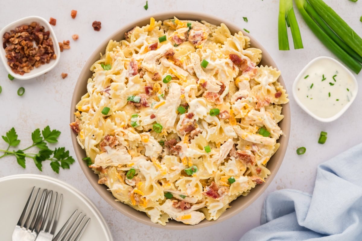 Chicken Bacon Ranch Pasta Salad Recipe | Buns In My Oven