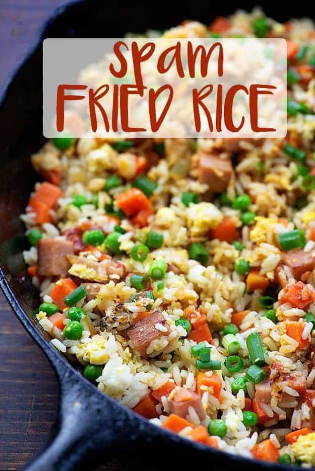 spam fried rice in skillet