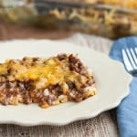 Barbecue beef bake on a white plate.