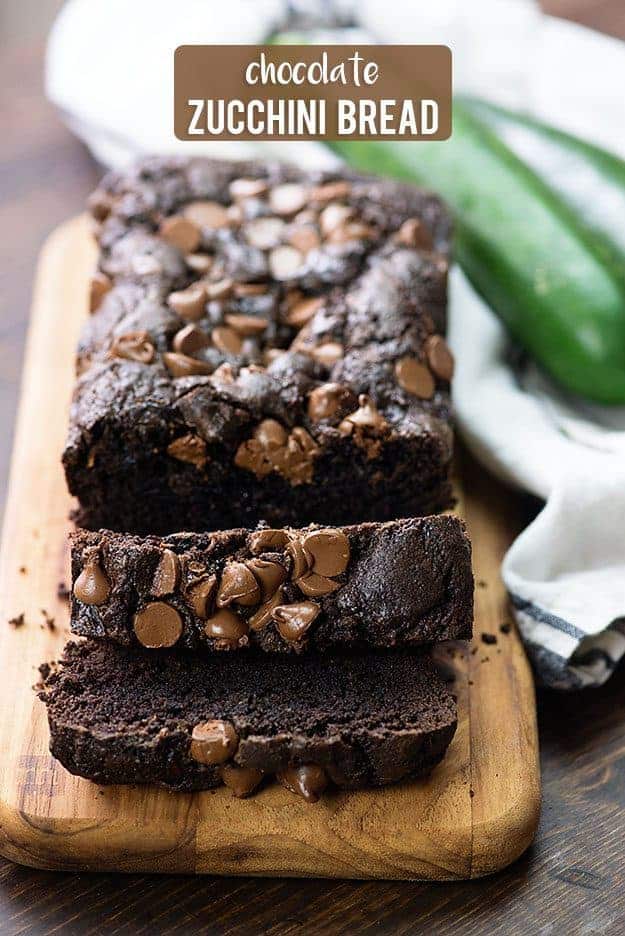 chocolate zucchini bread on wooden cutting board