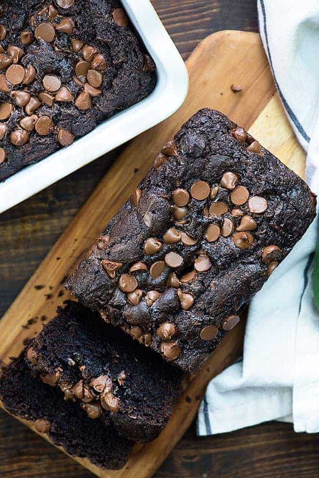 chocolate zucchini bread on cutting board