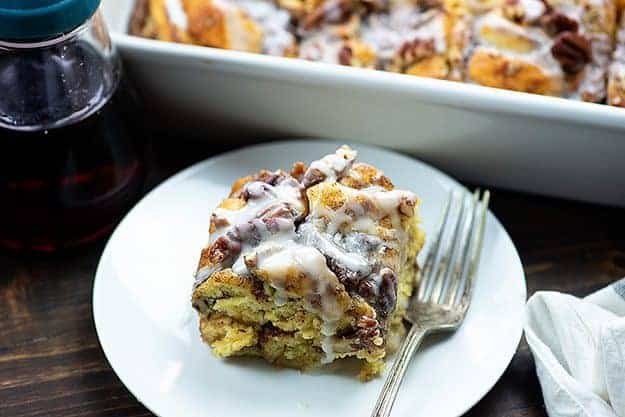 easy french toast casserole on white plate