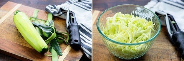 peeling zucchini for zucchini bread