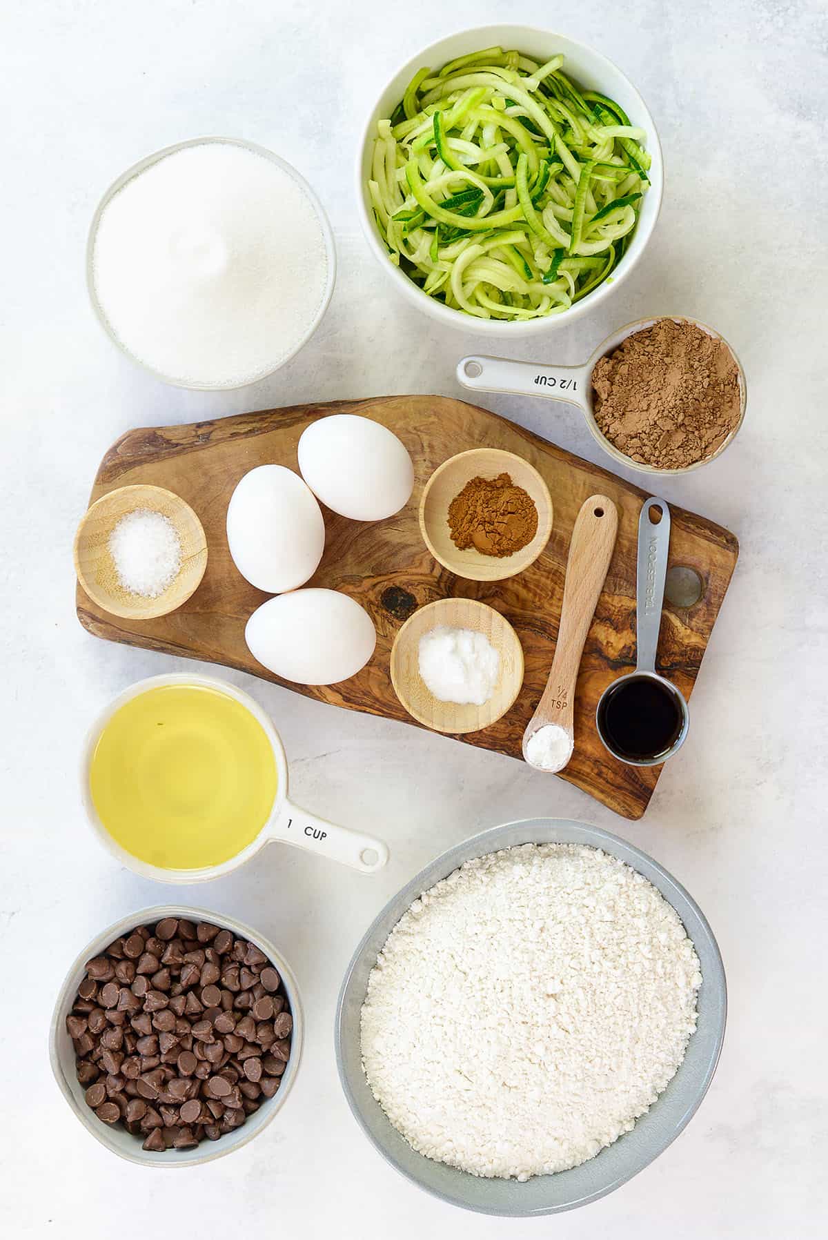 ingredients for chocolate zucchini bread.
