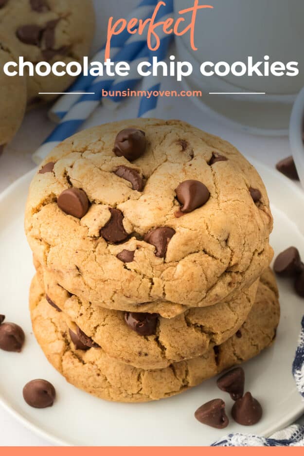 Stack of chocolate chip cookies.