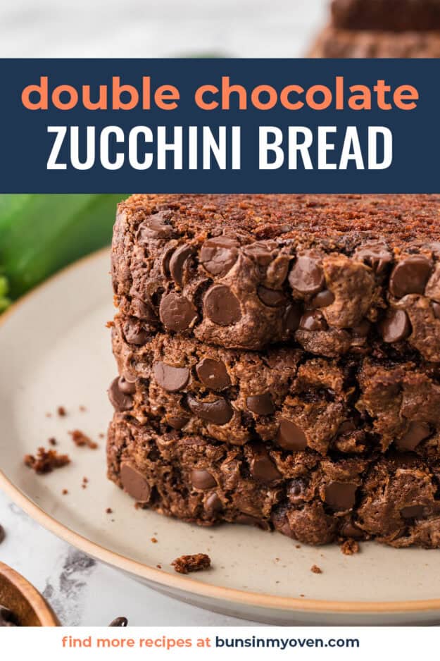 Slices of chocolate bread stacked on plate.