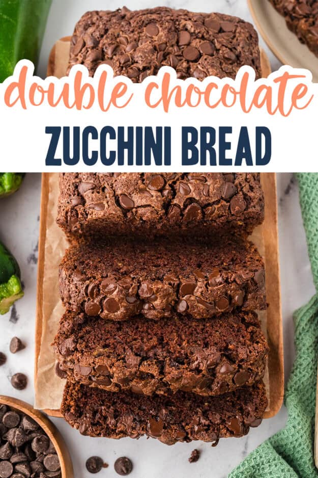 Sliced zucchini bread recipe on wooden board.