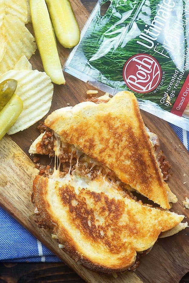 Sloppy Joe Grilled Cheese Sandwiches - homemade sloppy joes stuffed in a melty grilled cheese!