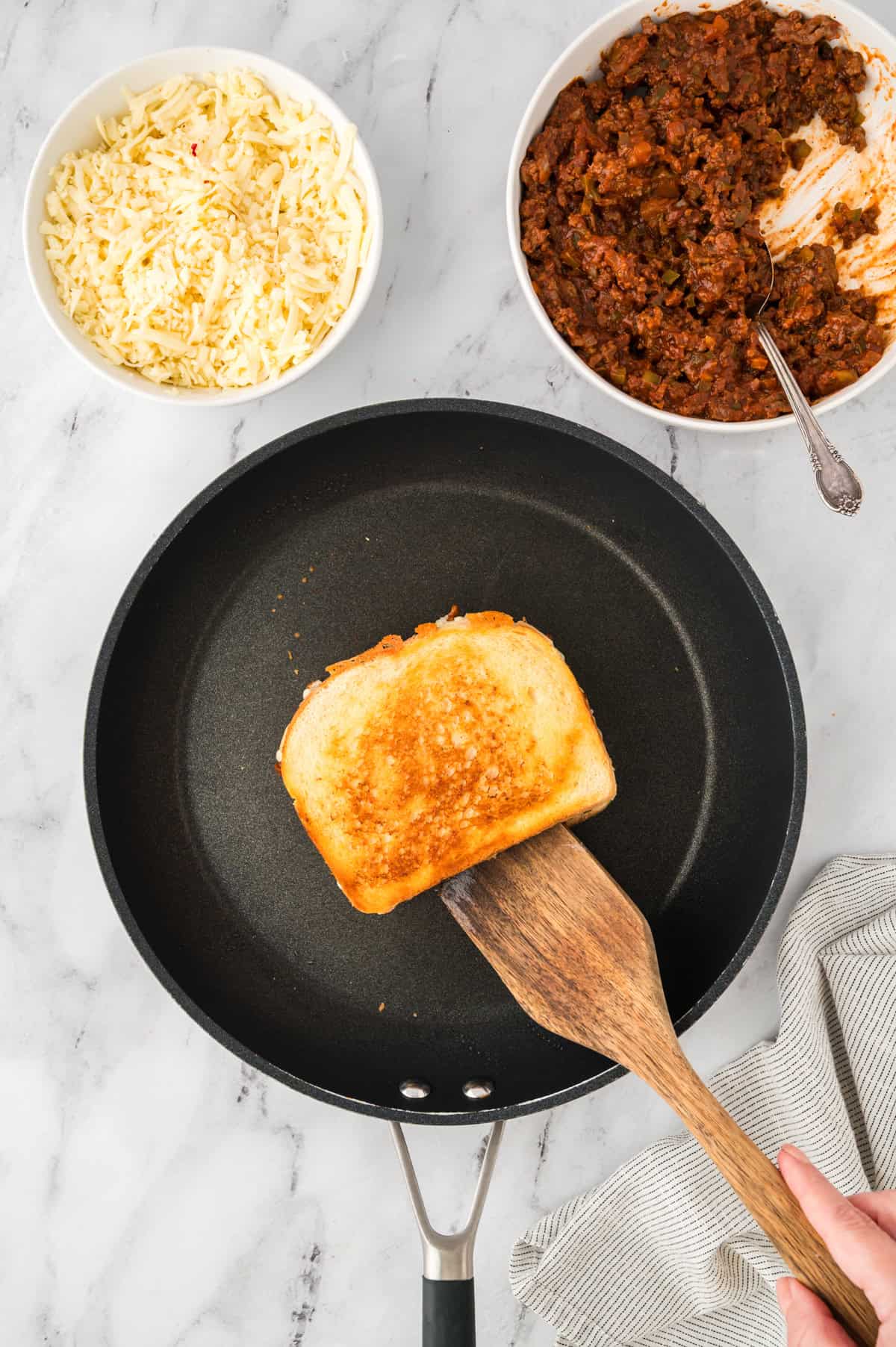 Grilled cheese in skillet.