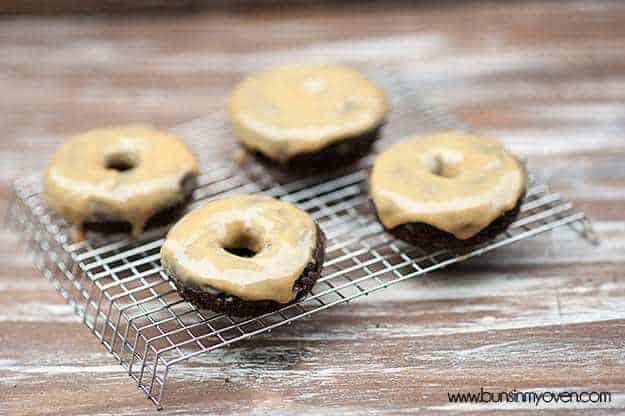 Baked Chocolate Cake Donuts with Peanut Butter Glaze