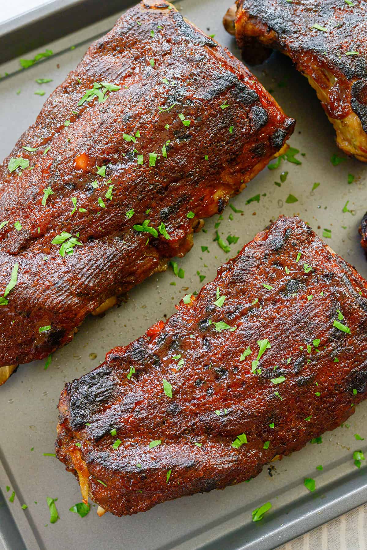 broiled ribs on sheet pan.