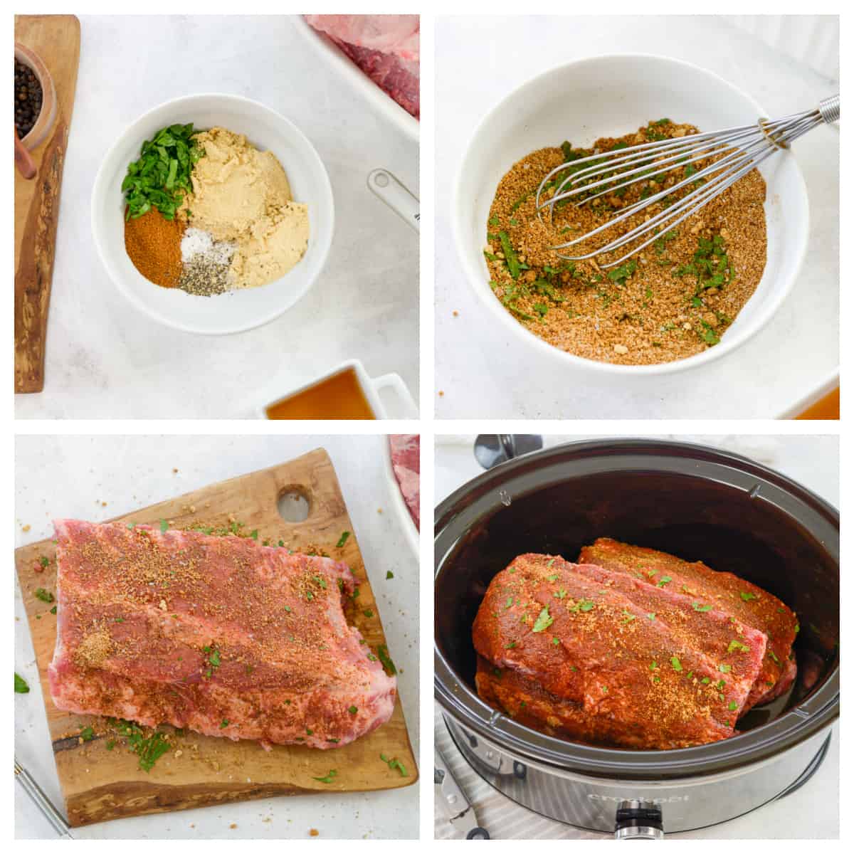 collage showing how to make crock pot ribs.