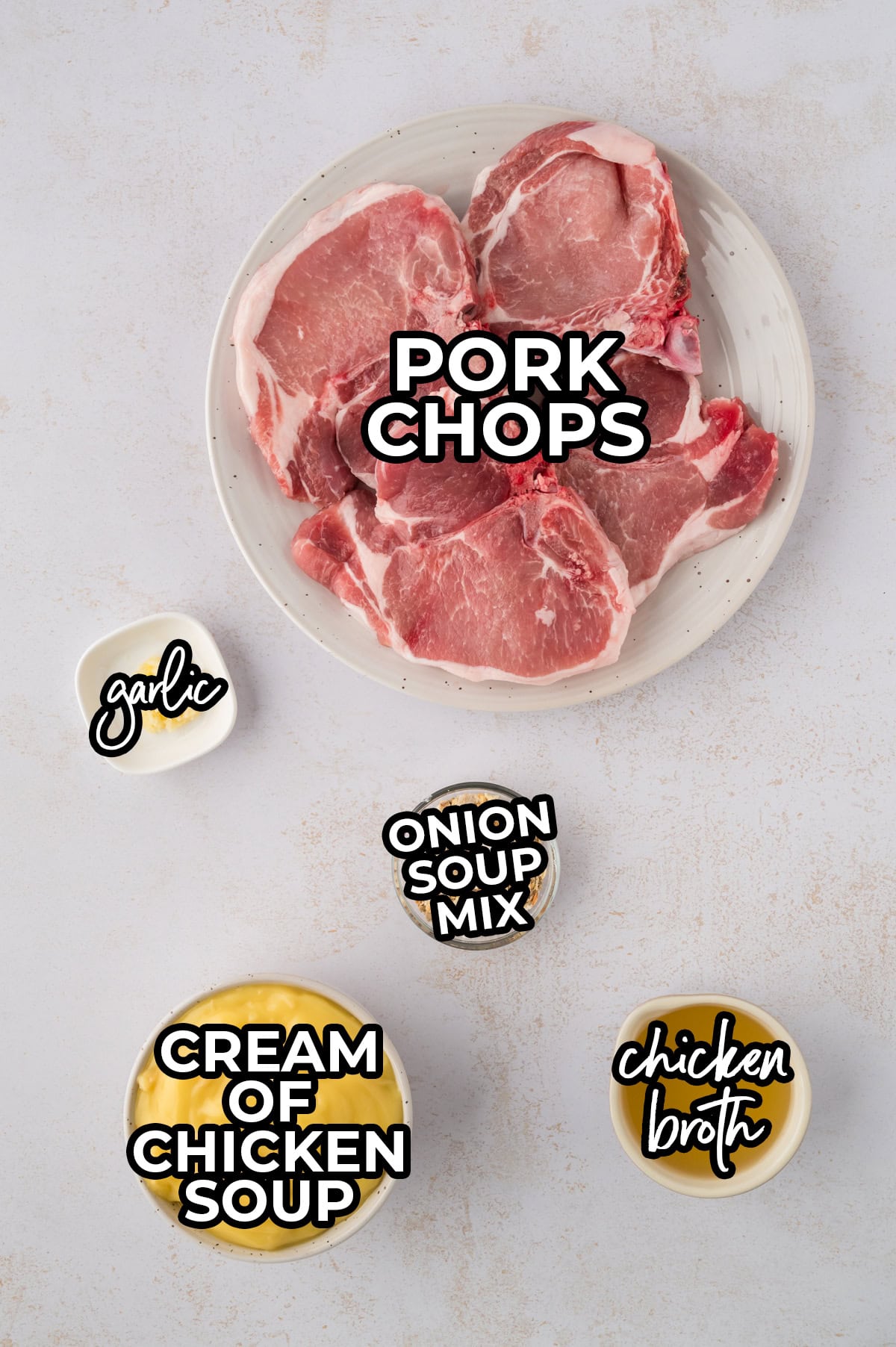 Ingredients for crockpot smothered pork chops recipe.