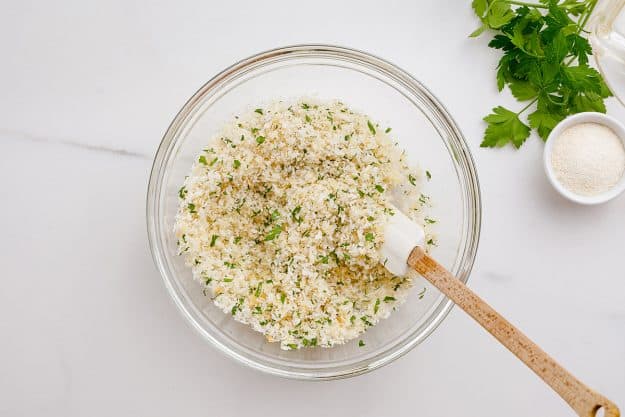 panko topping in glass bowl.