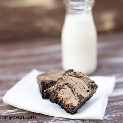 A peanut butter brownie on a napkin.