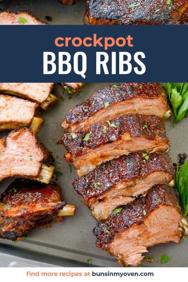 slow cooker ribs on sheet pan.