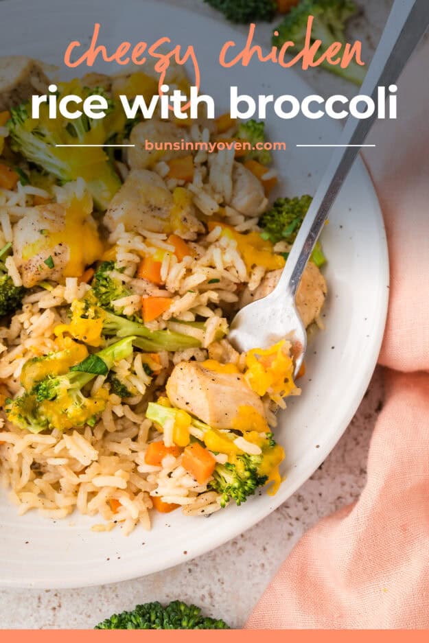 Chicken, broccoli, and rice on plate.