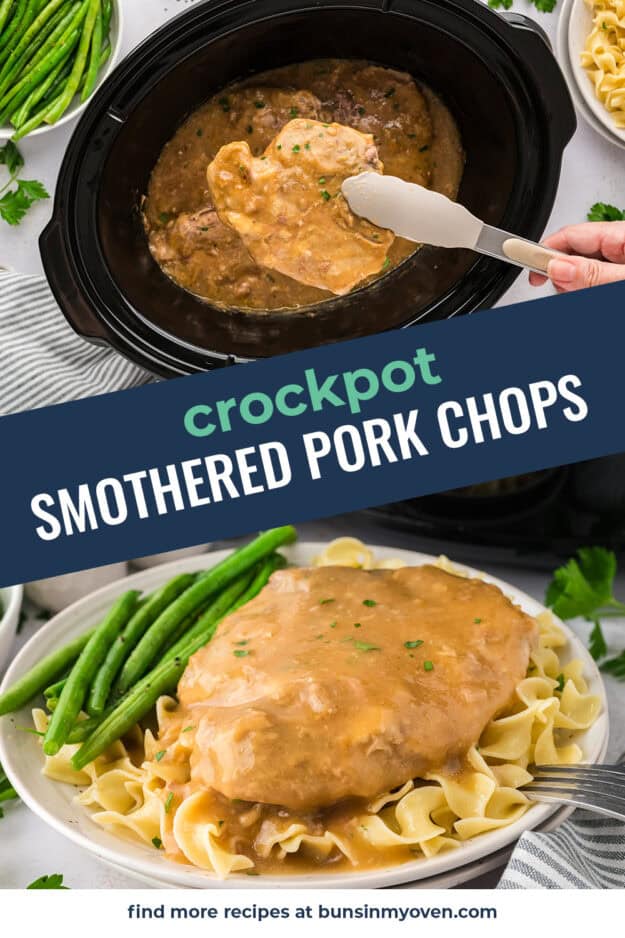 Collage of smothered pork chop images.