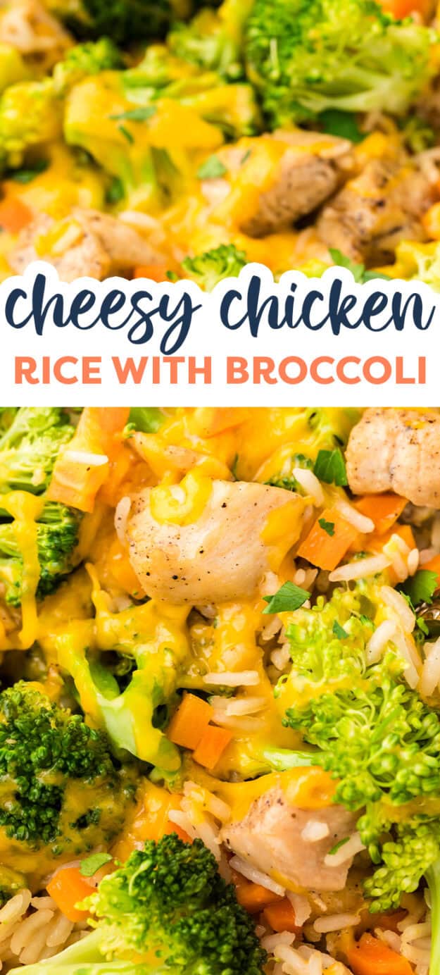 Chicken, rice, broccoli, and carrots.