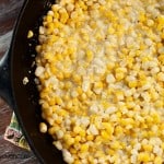 A close up of southern corn in a cast iron skillet