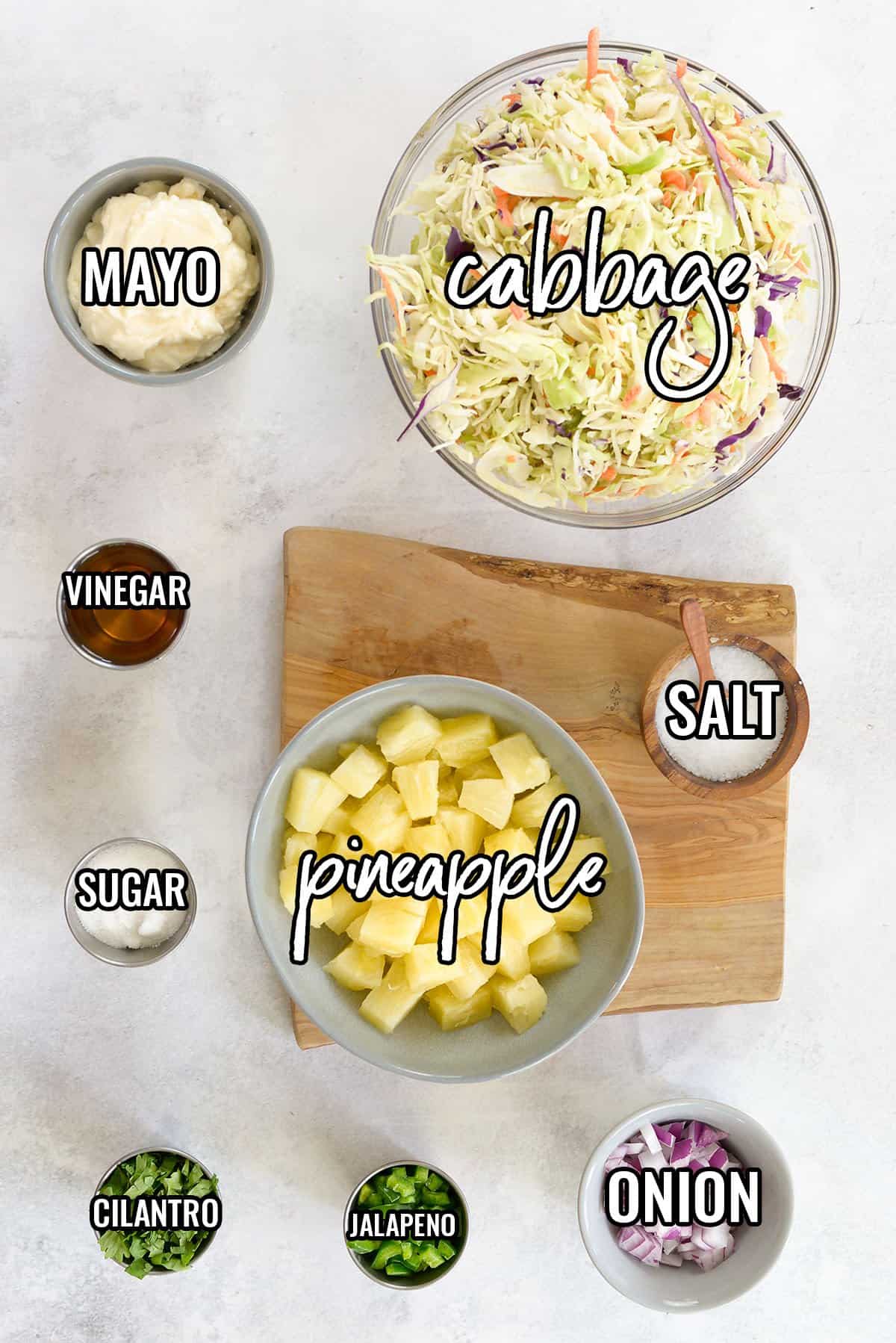 ingredients for pineapple coleslaw.