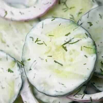 Cucumbers topped with dill seasoning.