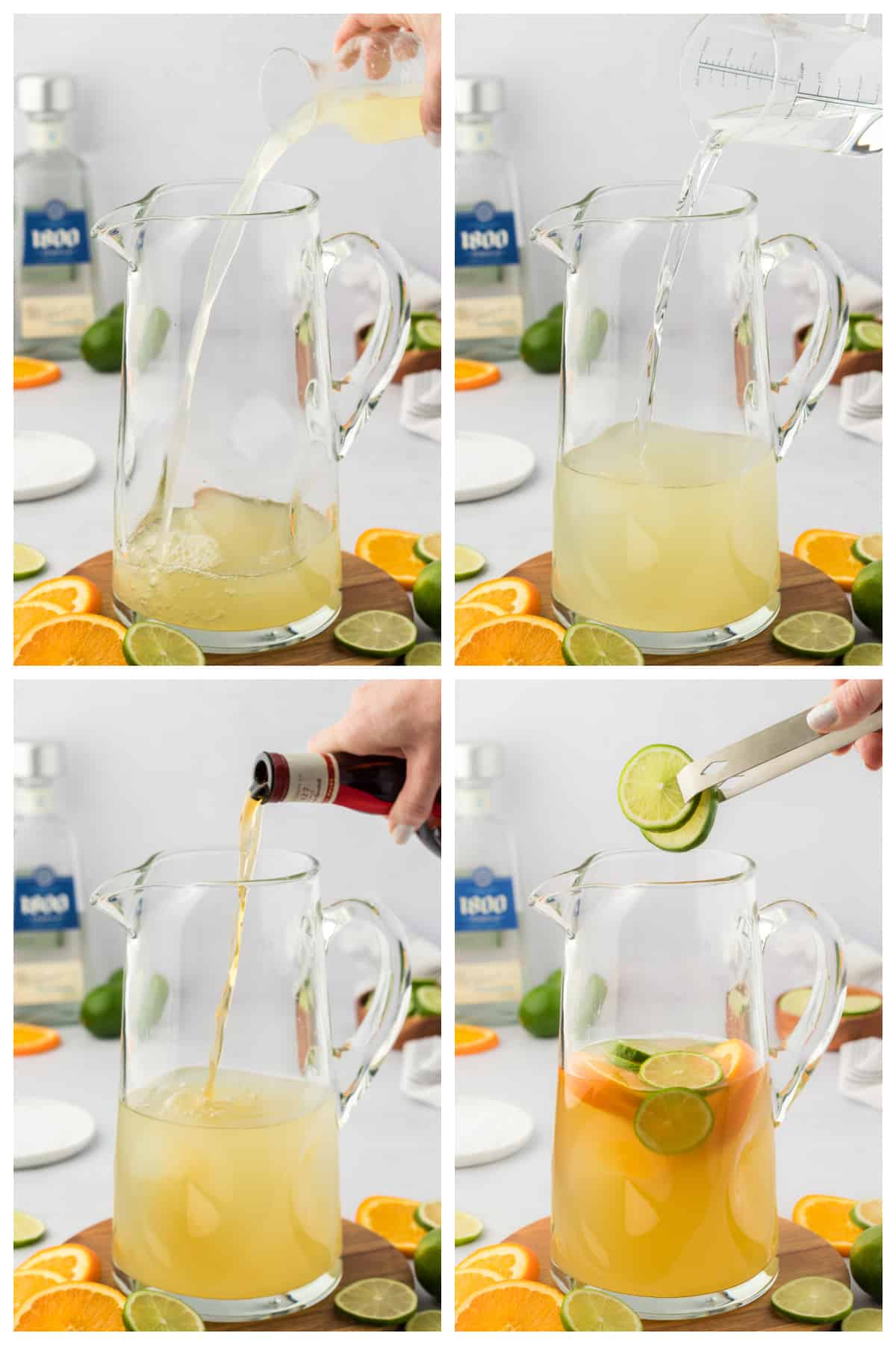 Collage showing how to make margaritas on the rocks.