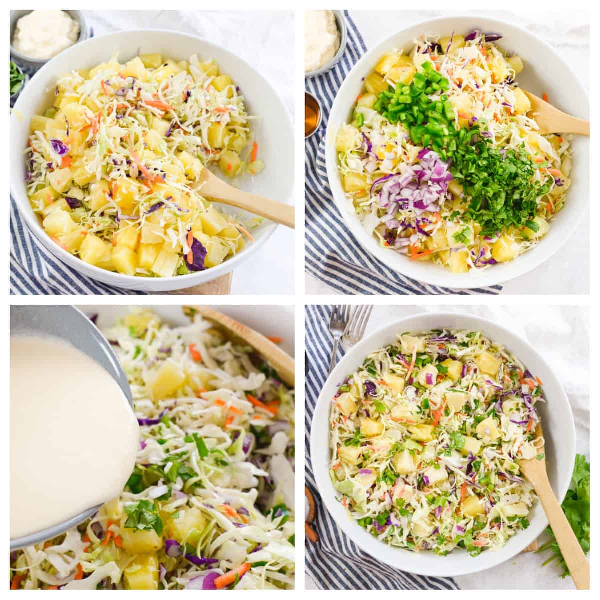 collage showing how to make pineapple coleslaw.