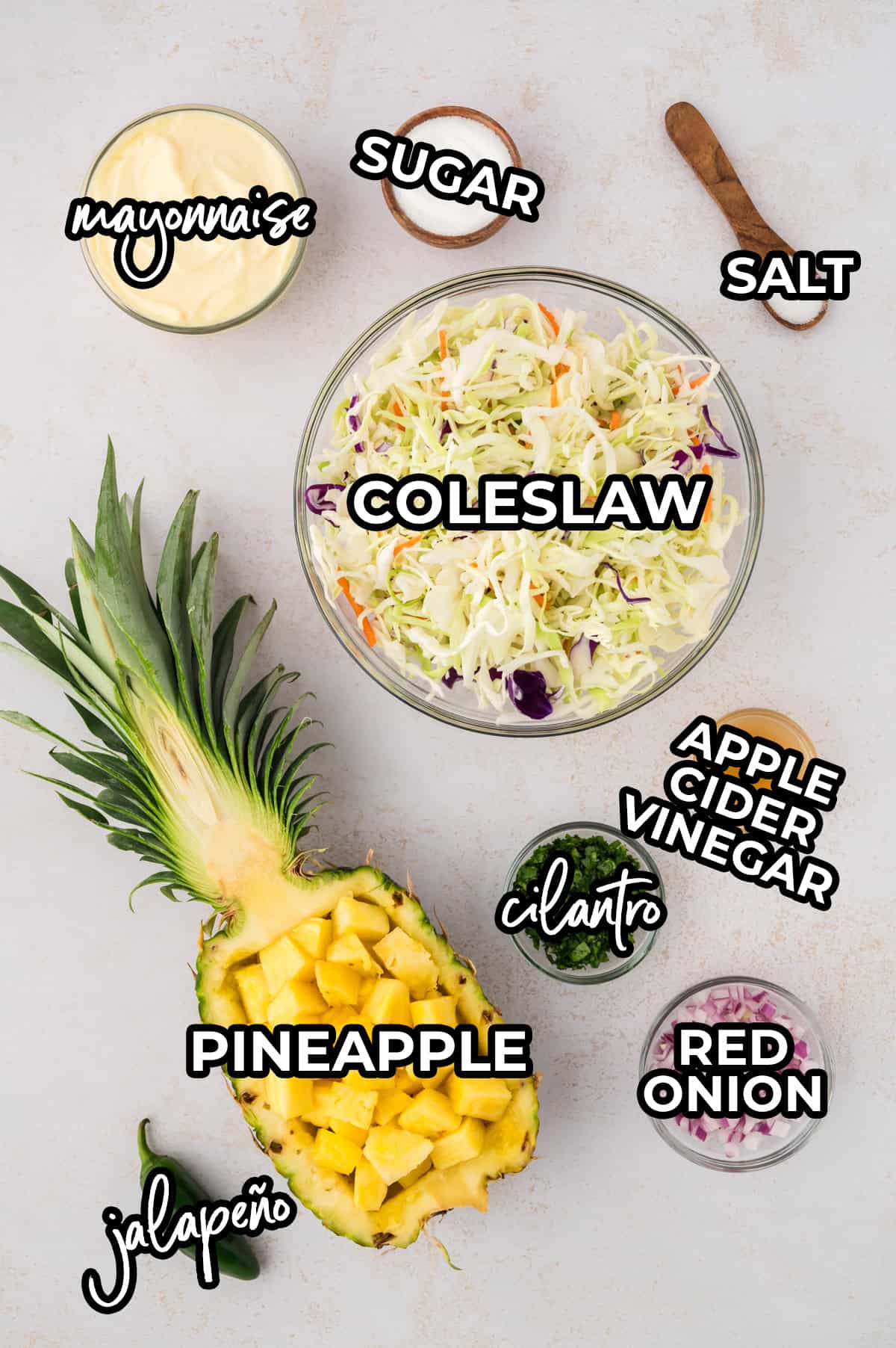 Ingredients for pineapple coleslaw.