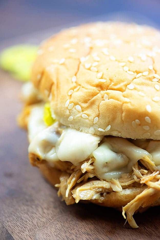 Crockpot Mississippi chicken on sandwich bun