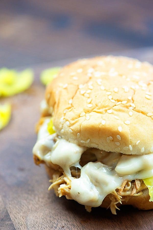 shredded chicken on bun