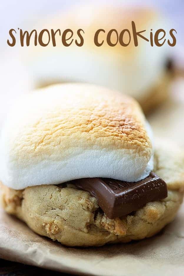 Toasted marshmallow and a piece of Hersey's on a cookie.